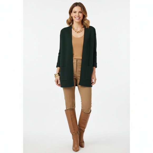 Eileen Fisher Wool Green Knit Open Front Long Sleeve Jacket M - Picture 10 of 10